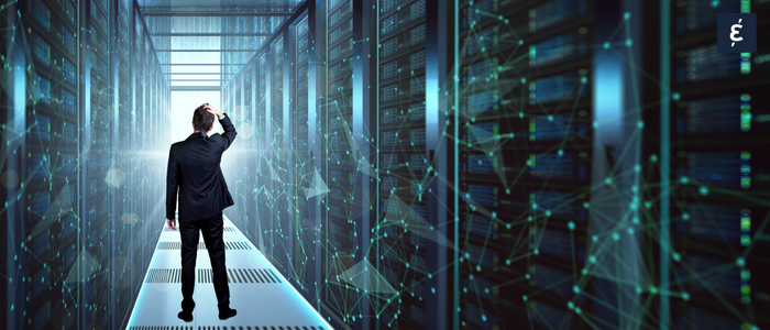 Man looking into big data storage