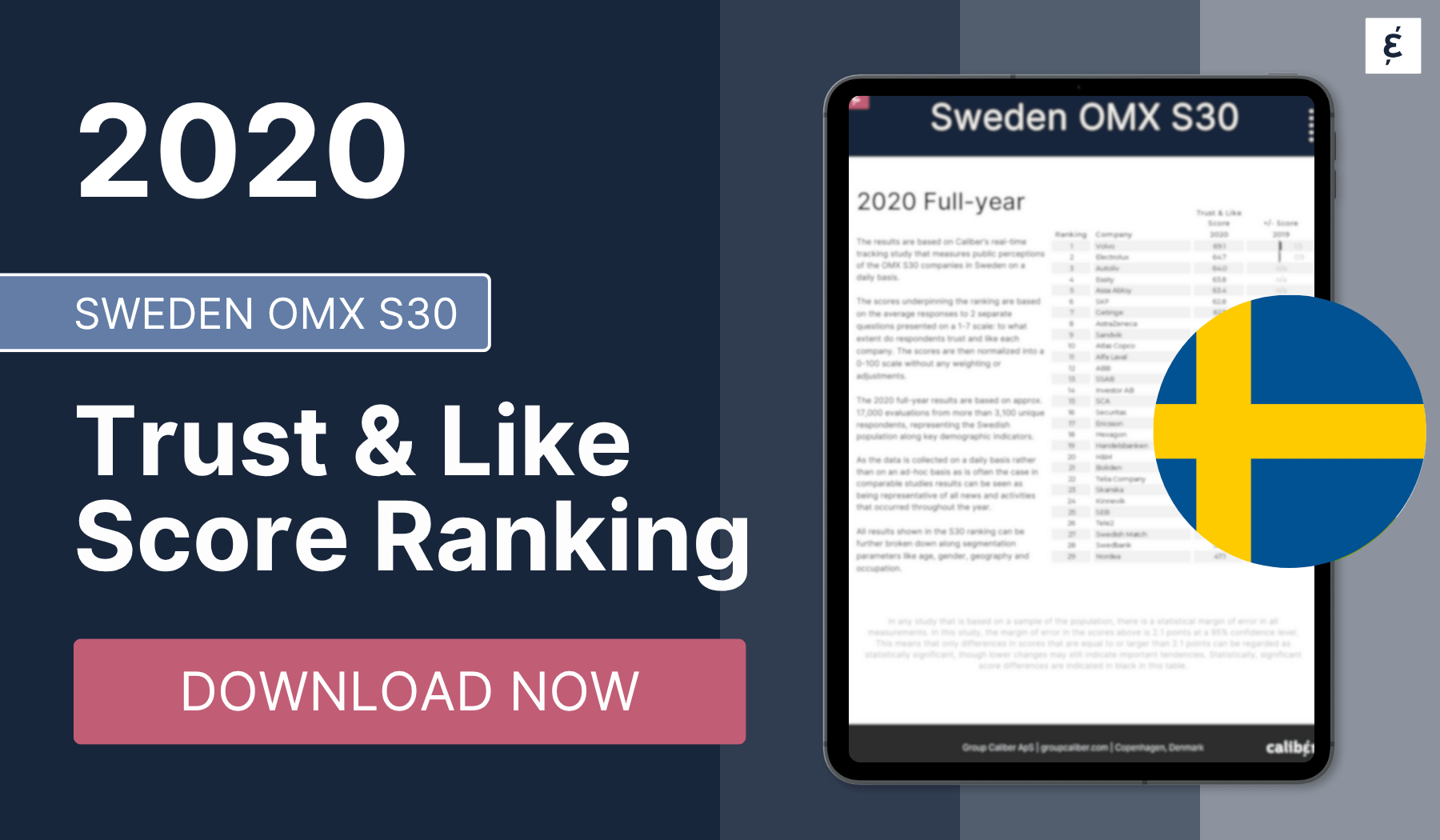 Sweden OMX S30 Trust & Like Score Ranking 2020 - Caliber