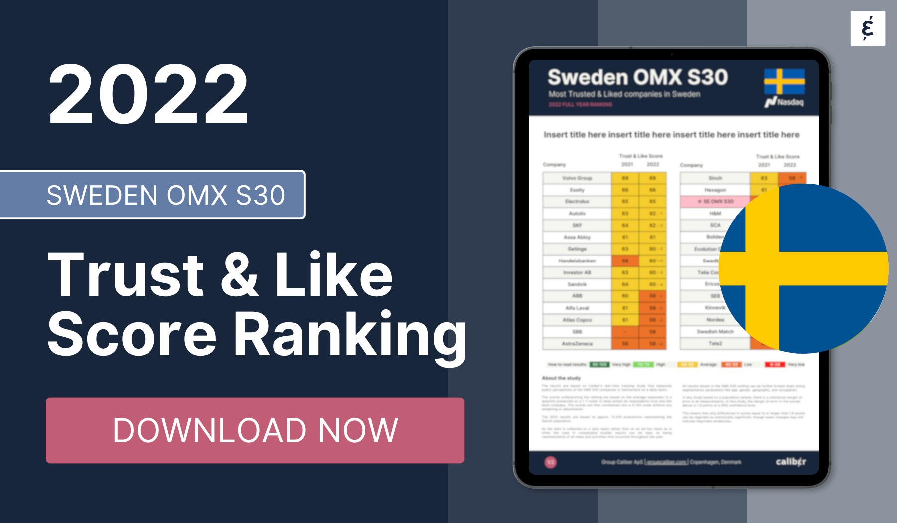 Sweden OMX S30 Trust & Like Score Ranking 2022 - Caliber
