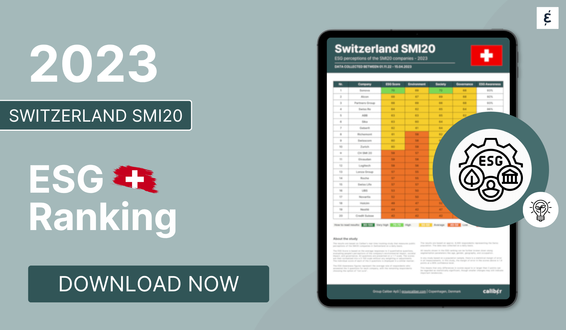 Switzerland SMI20 ESG Ranking 2023 - Caliber