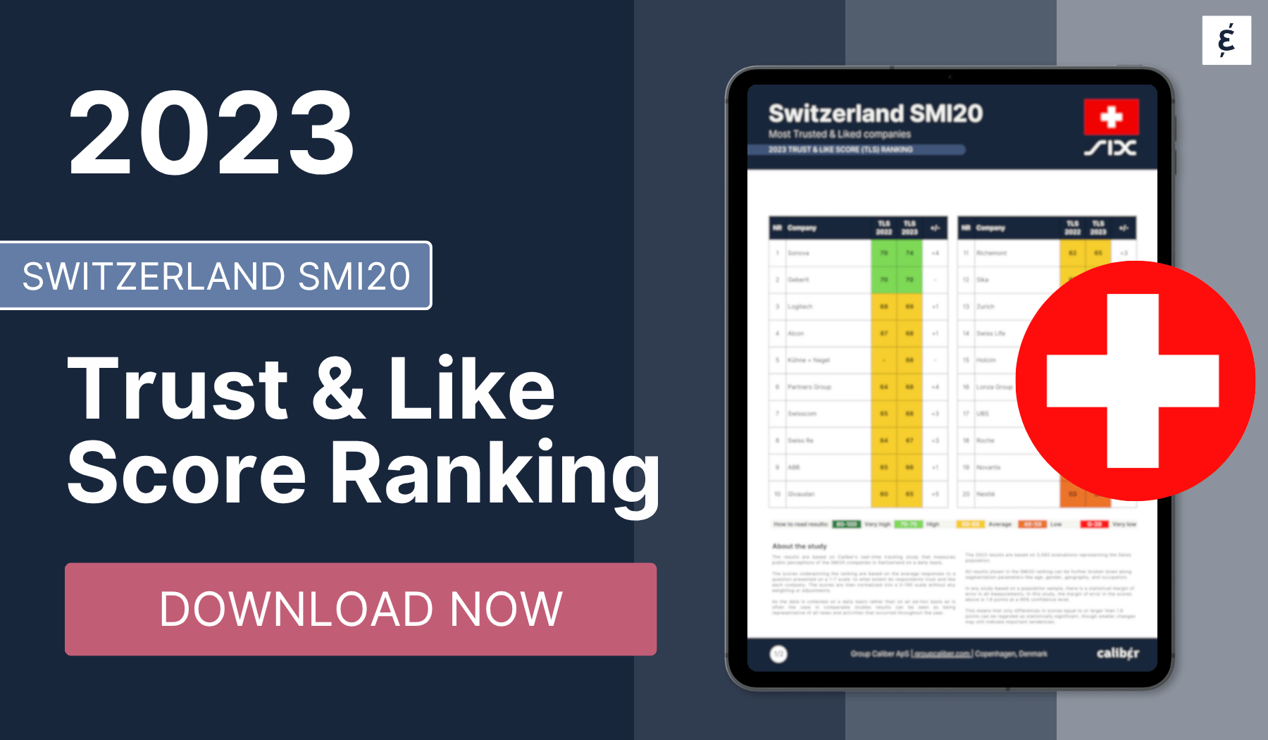 Switzerland SMI20 Trust & Like Score Ranking 2023 - Caliber