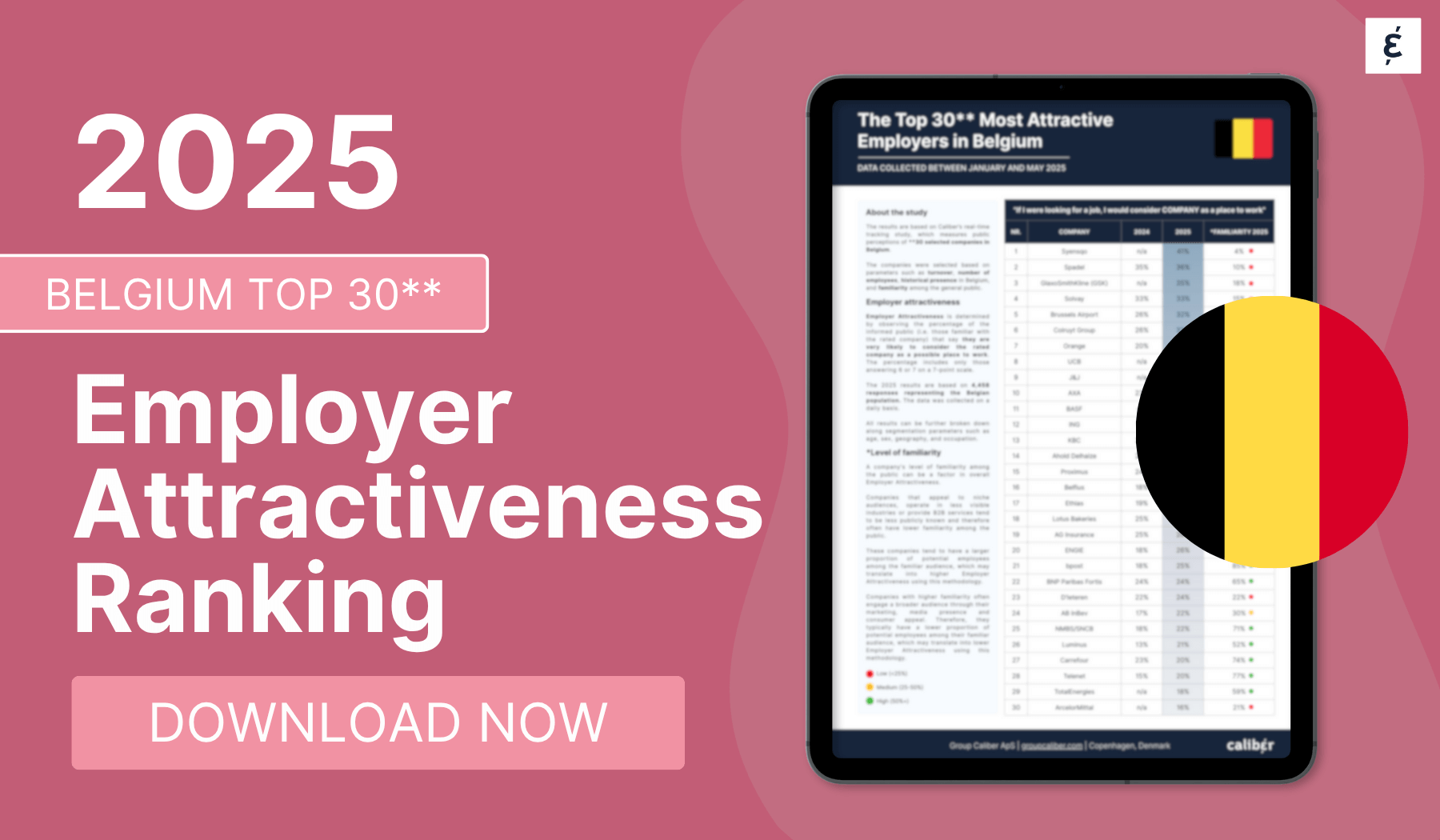 Belgium Top 30 Employer Attractiveness Ranking 2025 - Caliber